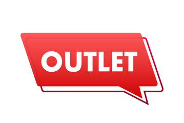 Red outlet speech bubble promoting sales and discounts