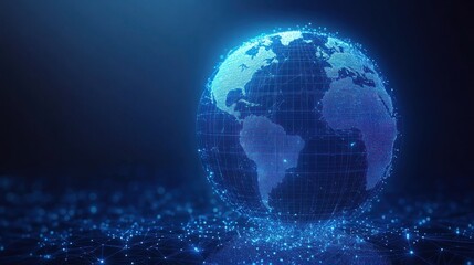 Fototapeta premium Global network connection, digital earth, glowing nodes