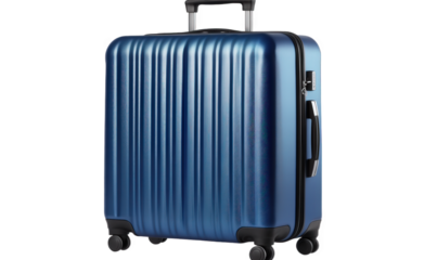 A blue travel suitcase