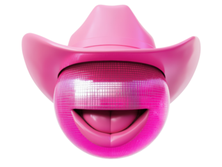 Isolated Pink Disco Ball Emoji Wearing a Cowboy Hat