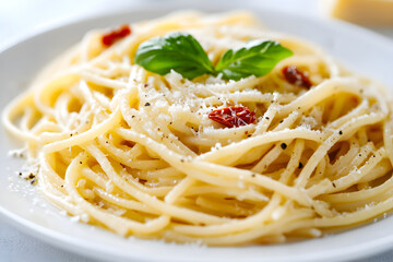 Gourmet Linguine Delight: Culinary Artistry on a Plate with Basil and Parmesan Accord
