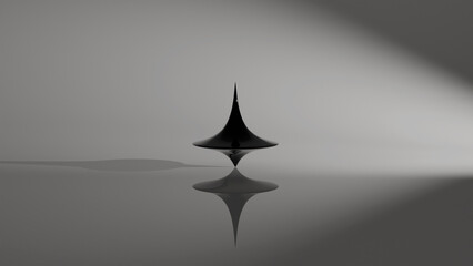 Fototapeta premium 3D model of a metal children's toy spinning top on a light background with reflection