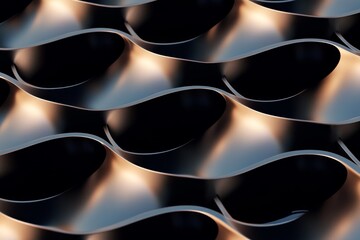 Wavy patterns of dark and metallic surfaces create an abstract, modern design appealing to contemporary art enthusiasts and designers