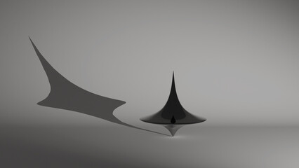 Fototapeta premium 3D model of a metal children's toy spinning top on a light background with a shadow on the wall