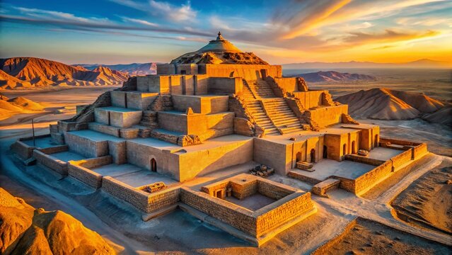 Aerial View of Sialk Ziggurat, Ancient Iranian Ruins, Drone Photography