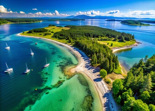 Aerial View of Sidney Spit, Gulf Islands National Park Reserve, Vancouver Island, BC, Canada