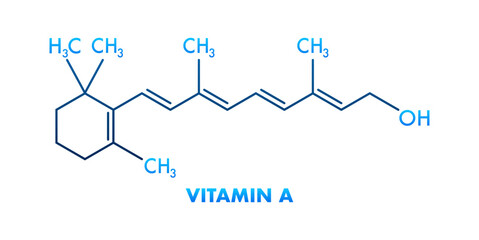 Vitamin A retinol molecule structure showing chemical formula