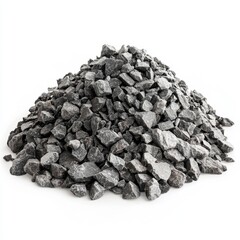 Pile of dark gray crushed stone isolated on white background