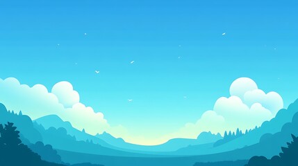 Serene Blue Sky Landscape With Rolling Hills and Clouds