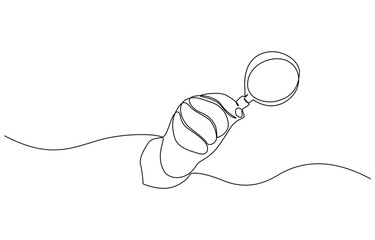 Obraz premium Continuous line drawing of magnifying glass. Hand holding magnifying glass line art drawing, Single Line Drawing of a Hand Holding a Magnifying Glass - Minimalist Concept on White Background.