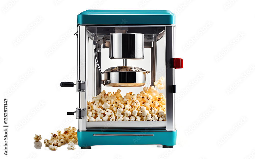 Poster A modern popcorn maker with a transparent popping chamber on a empty plain background