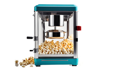 A modern popcorn maker with a transparent popping chamber on a empty plain background