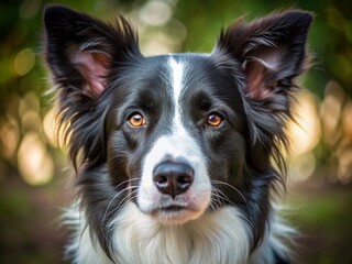 Fototapeta premium Alert Border Collie Close-Up: Black and White Dog Face, Aerial View