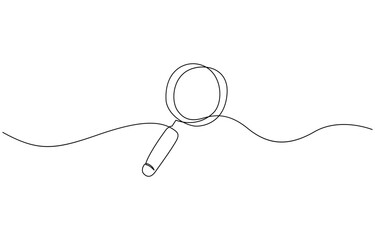 One continuous line illustration of magnifying glass. Continuous line drawing of magnifying glass, Continuous line illustration of magnifying glass. Continuous line drawing of magnifying glass lens.