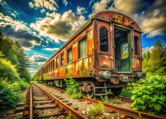 Fototapeta premium Abandoned train, derelict tracks, awaiting destiny's decree.