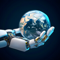 Robot hand holding a globe 