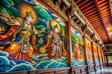 Fototapeta premium Ancient Japanese Wind & Thunder Gods: Kenniji Temple Mural, Kyoto - High-Resolution Stock Photo