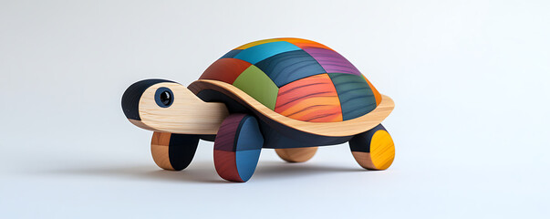 Colorful wooden turtle toy perfect for children's play and creativity.