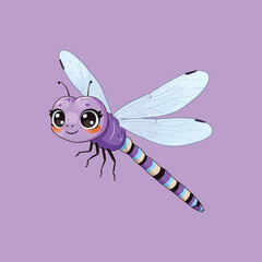 Cute Purple Dragonfly Cartoon Illustration