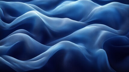 Obraz premium Abstract blue waves of translucent fabric reflecting light, artistic texture. Modern design and creativity concept