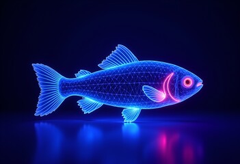 Fototapeta premium Fluorescent Wireframe Fish Glowing in the Dark
