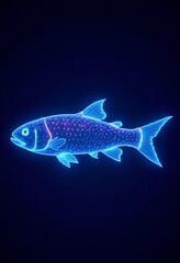 Naklejka premium Fluorescent Wireframe Fish Glowing in the Dark