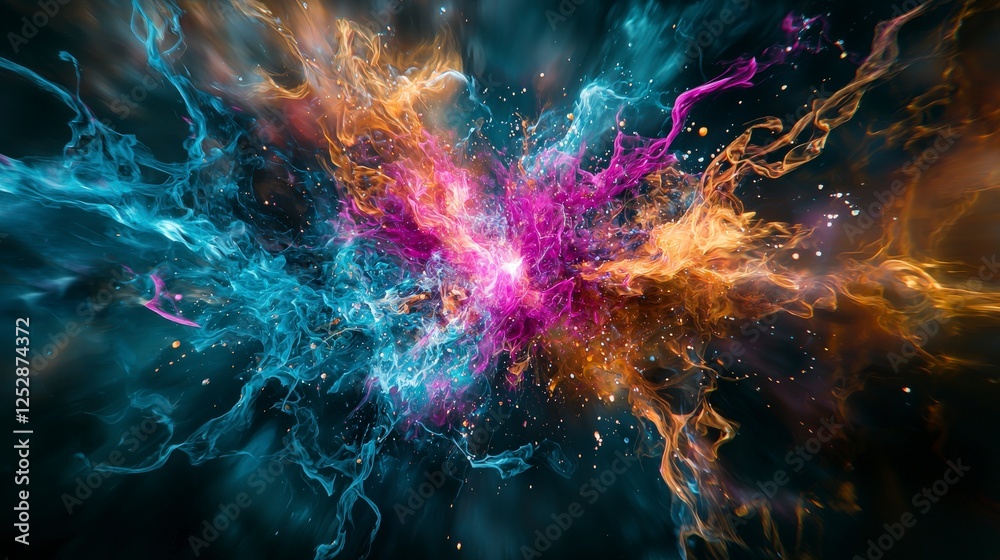 Poster vibrant color explosion in abstract art digital space graphic design cosmic environment high-contras