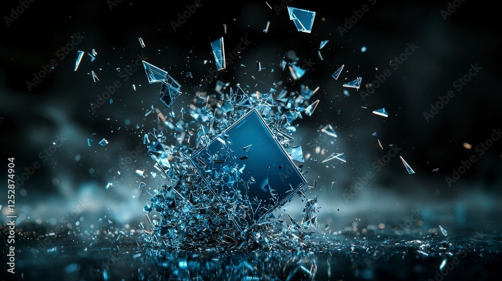 Poster explosive fragmentation of a square abstract artistry digital creation dark environment dynamic view