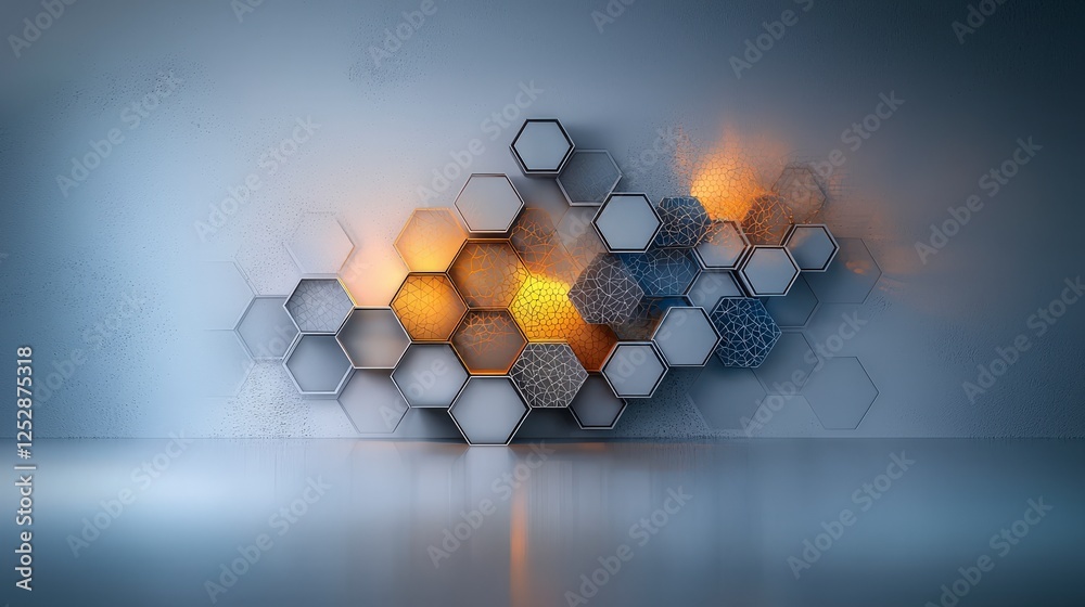 Fototapete geometric design with hexagonal shapes modern studio graphic artwork artistic space eye-level view i