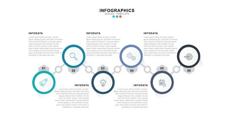 Vector Infographic label design template with icons and 6 options or steps. for your business data. Vector Illustration.