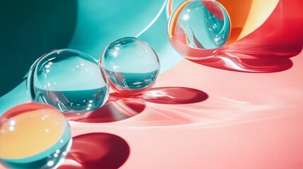 Colorful glass marbles on a reflective surface