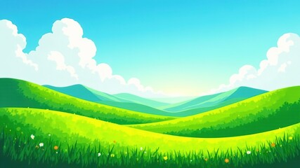 Obraz premium Summer Dawn Fields - Cartoon Landscape Banner