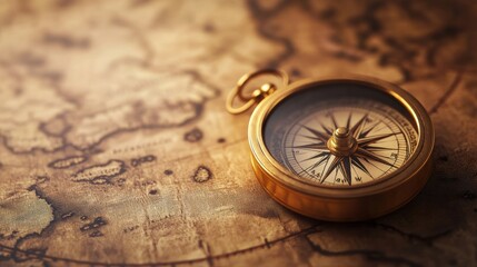 Vintage compass on an antique map background
