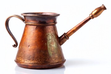 Antique Rusty Copper Turkish Coffee Pot, Dzhezve, Isolated on White Background