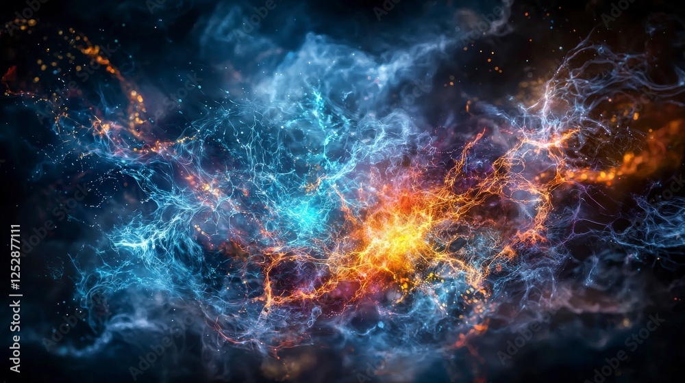 Poster dynamic energy manifestations across dimensions cosmic realm abstract art vibrant colors digital art