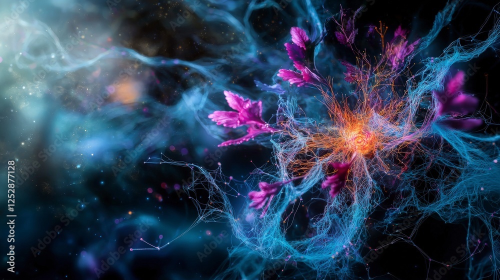 Poster Cosmic network abstract digital art showcasing boundless communication among interconnected life forms
