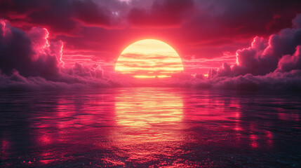 Retro grid background featuring neon lines creating a vibrant 80s inspired digital landscape at dusk