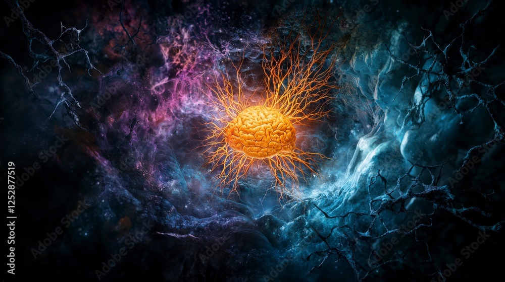 Poster Neural pathways exploring brains connection to other dimensions cosmic space digital art abstract environment close-up view