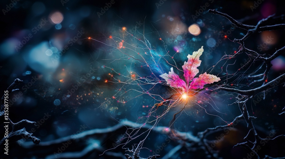 Aufkleber exploring neural connections and their link to other dimensions in nature's abstract realm