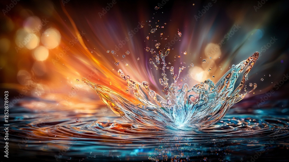 Poster dynamic water splash capturing energy waves abstract art vibrant colors studio setting close-up pers