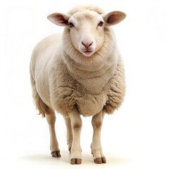 Fototapeta premium White fluffy sheep isolated on white, woolly farm animal, domestic livestock