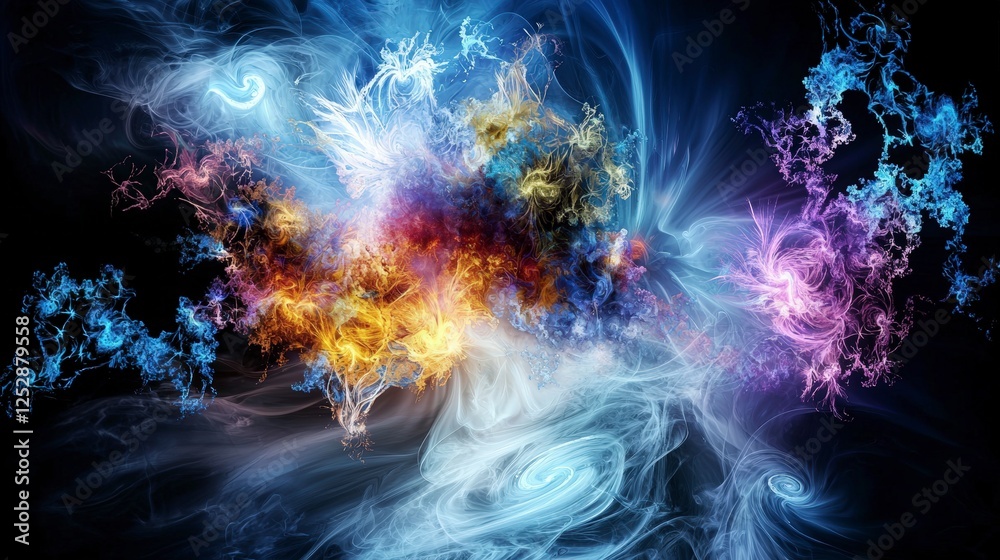 Poster Dynamic colorful energy patterns abstract design digital art cosmic environment vibrant viewpoint evolving consciousness