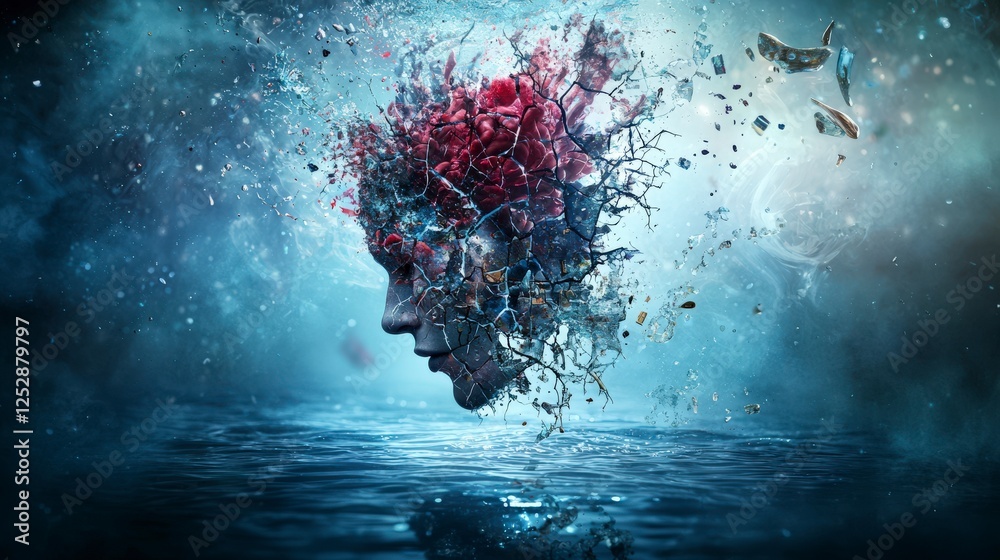 Poster Fragmented self an abstract representation of identity in a surreal environment