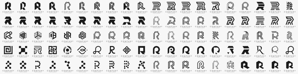 Mega logo collection, Abstract letter R logo design. icons for business of luxury, elegant, simple.