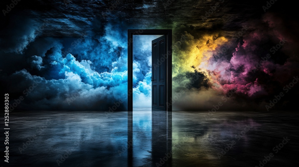 Aufkleber doors of thought unlocking new realms surreal space digital art mystical atmosphere abstract perspec