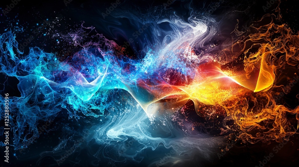Poster creative waves of thought abstract art digital medium vibrant colors dynamic perspective materializi
