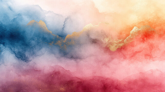 Artistic watercolor background with soft pastel colors featuring gentle blending of pink, blue, and touches of gold, ideal for a calming aesthetic