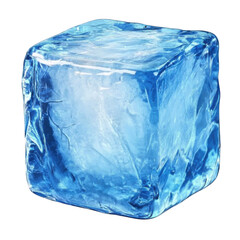 Obraz premium Square-shaped ice block featuring a cracked surface, showcasing a frosty and cool texture with intricate details. Isolated on transparent background, png