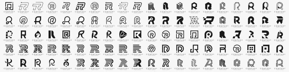 Mega logo collection, Abstract letter R logo design. icons for business of luxury, elegant, simple.