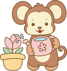 Fototapeta premium Cute Monkey vector icon. Funny baby Monkey animal series stock illustration. life of fluffy Monkey designs.
